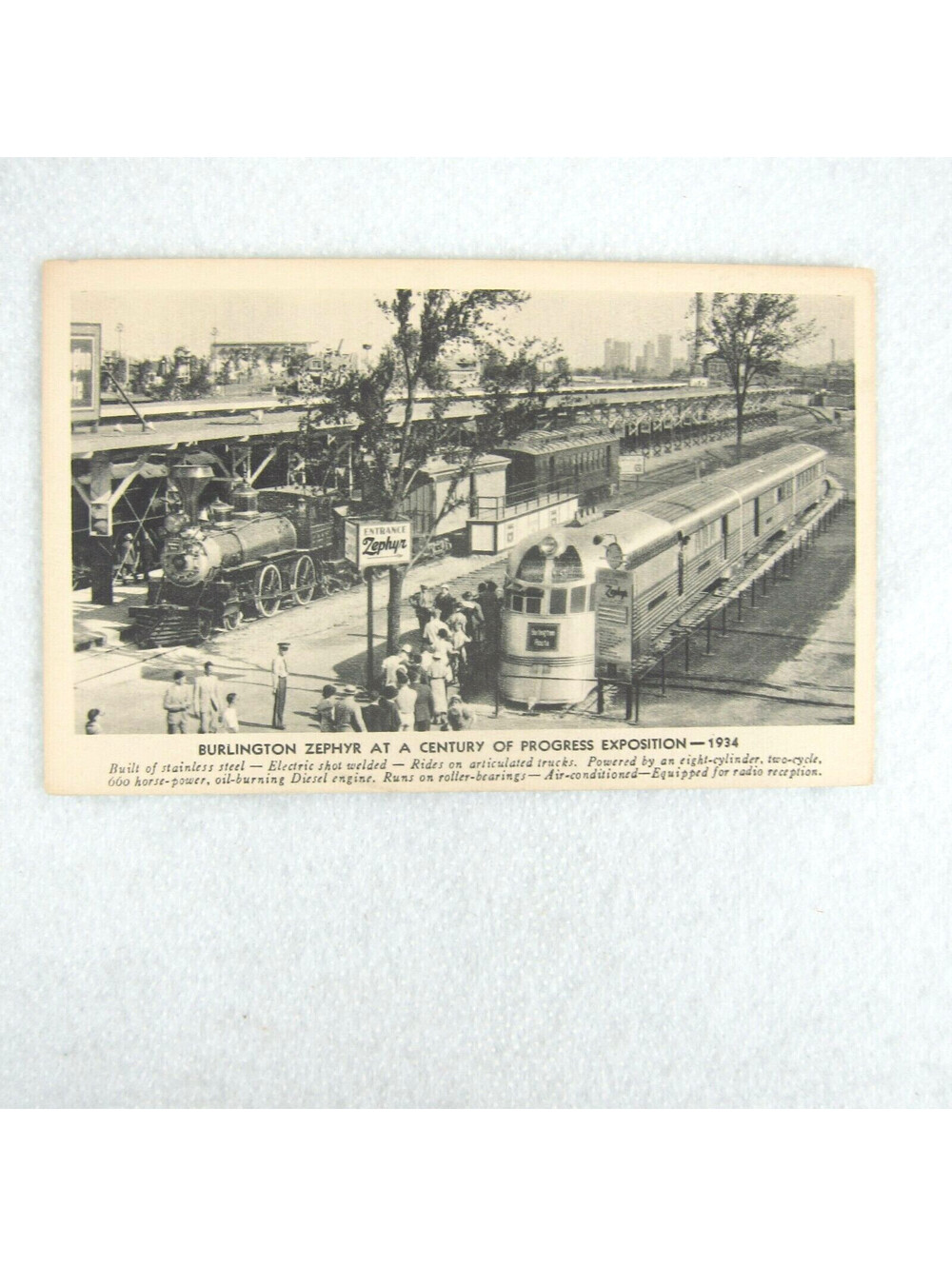 1934 Chicago World's Fair Century of Progress Burlington Zephyr Train Postcard